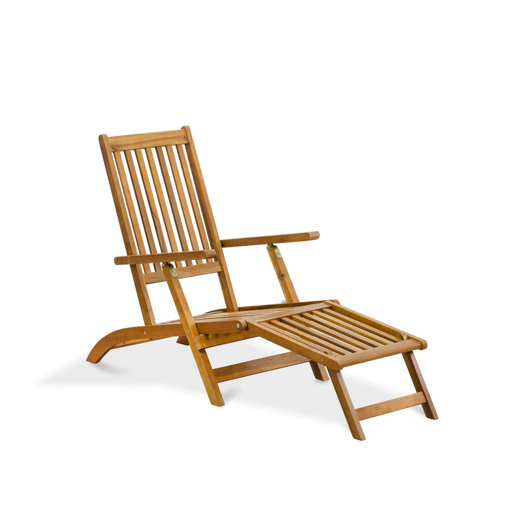 East West Furniture BSLCDNA Salinas Patio Chaise Lounge - Outdoor Acacia Wood Sunlounger Chairs for Poolside, Deck, Lawn, 59x21x35 Inch, Natural Oil