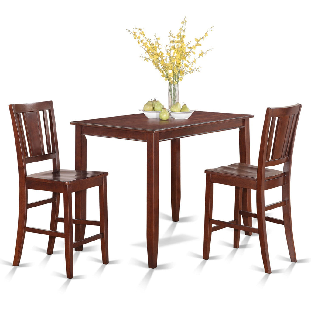 East West Furniture BUCK3-MAH-W 3 Piece Counter Height Dining Table Set Contains a Rectangle Kitchen Table and 2 Dining Room Chairs