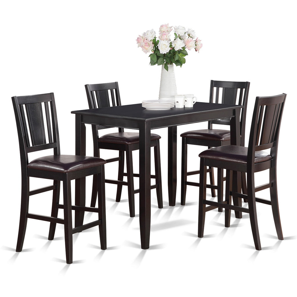 East West Furniture BUCK5-BLK-LC 5 Piece Kitchen Counter Set Includes a Rectangle Dining Table and 4 Faux Leather Dining Room Chairs