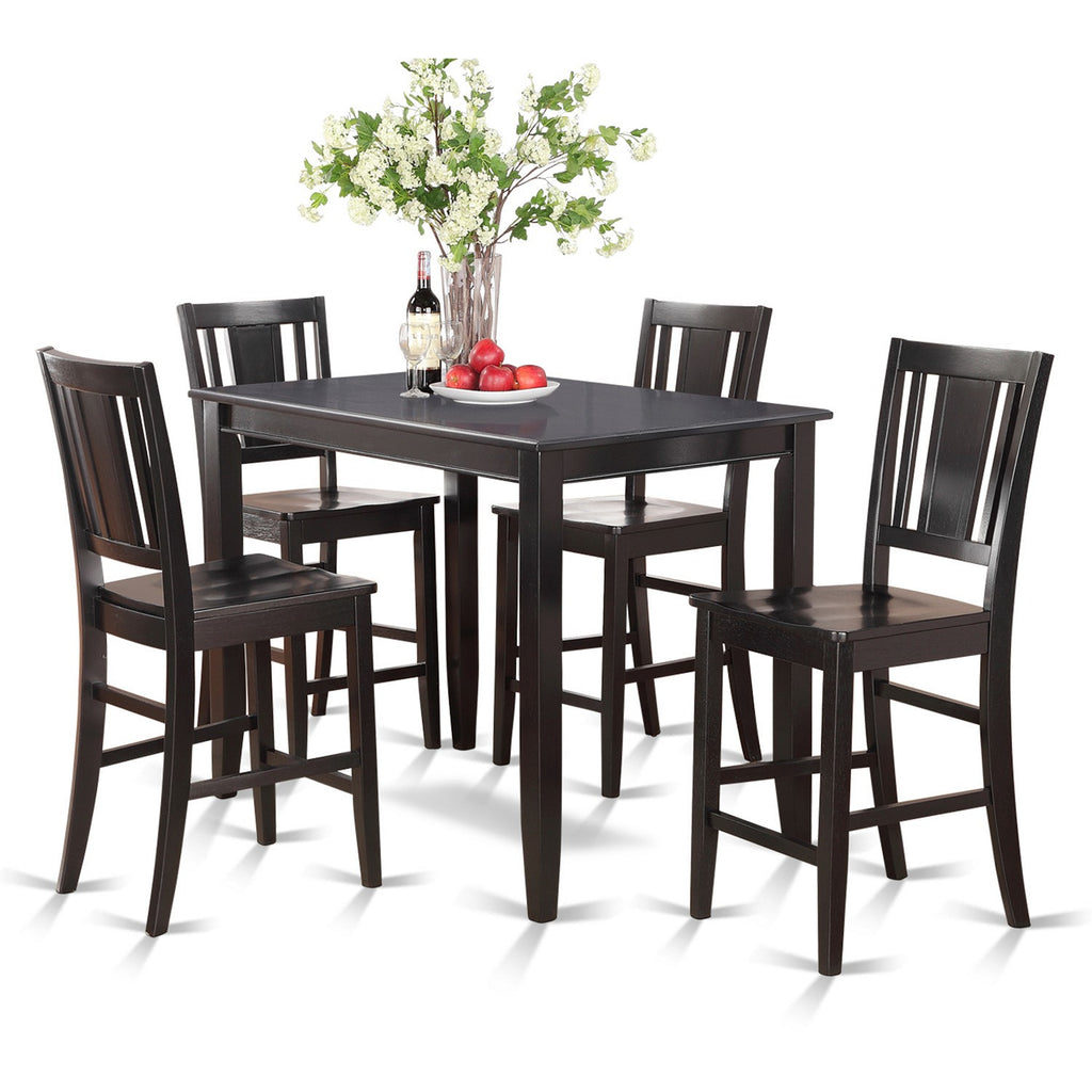 El juego de encimera de cocina de 5 piezas BUCK5-BLK-W de East West Furniture incluye una mesa de comedor rectangular y 4 sillas de comedor.