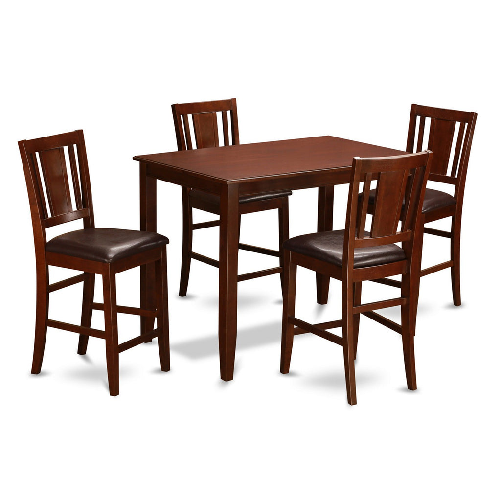East West Furniture BUCK5-MAH-LC 5 Piece Counter Height Dining Table Set Includes a Rectangle Kitchen Table and 4 Faux Leather Dining Room Chairs, 30x48 Inch, Mahogany