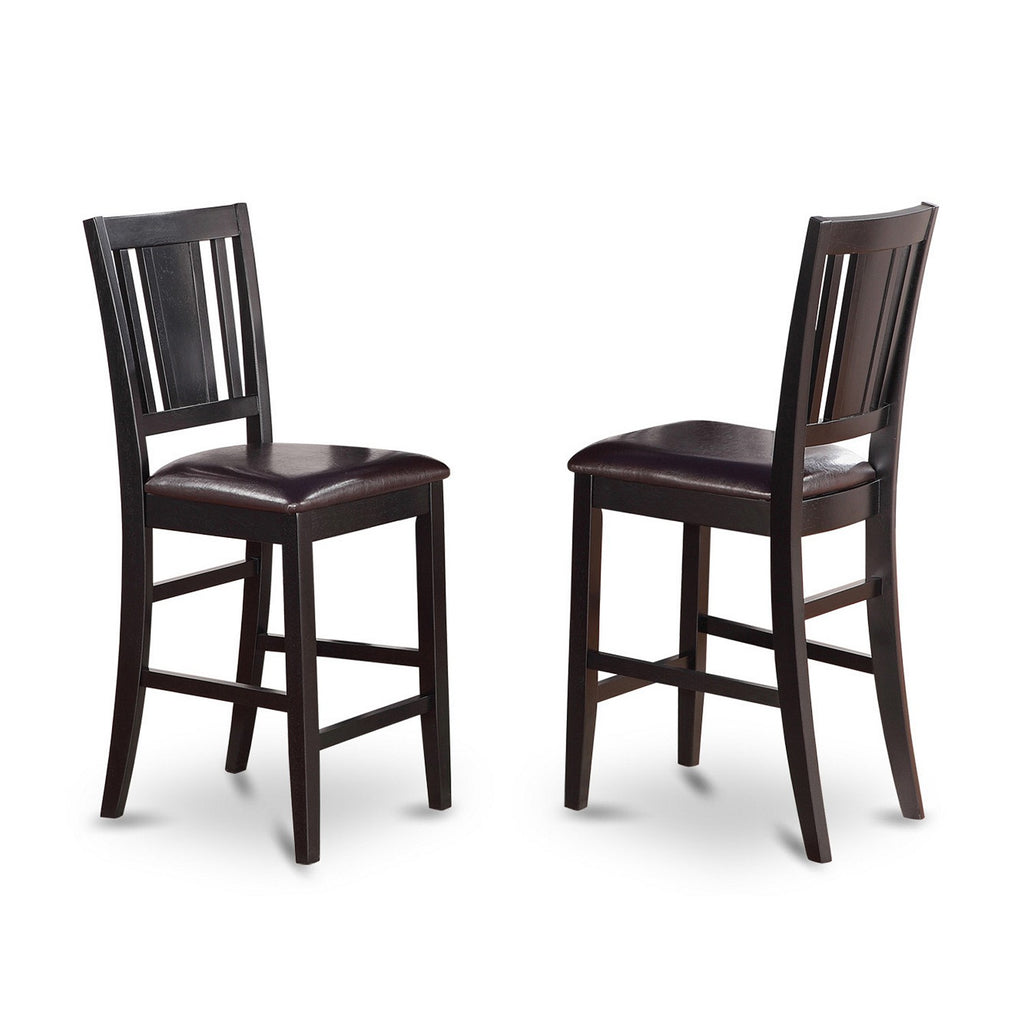 East West Furniture BUS-BLK-LC Buckland Counter Height Stools - Faux Leather Upholstered Wooden Chairs, Set of 2, Black