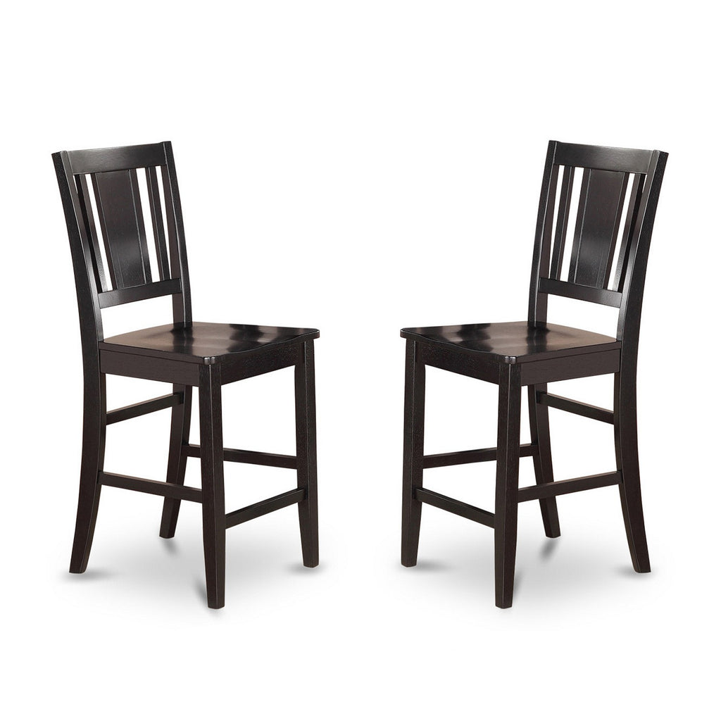 Taburetes de bar Buckland de altura de mostrador East West Furniture BUS-BLK-W - Sillas con respaldo de listones y asiento de madera maciza
