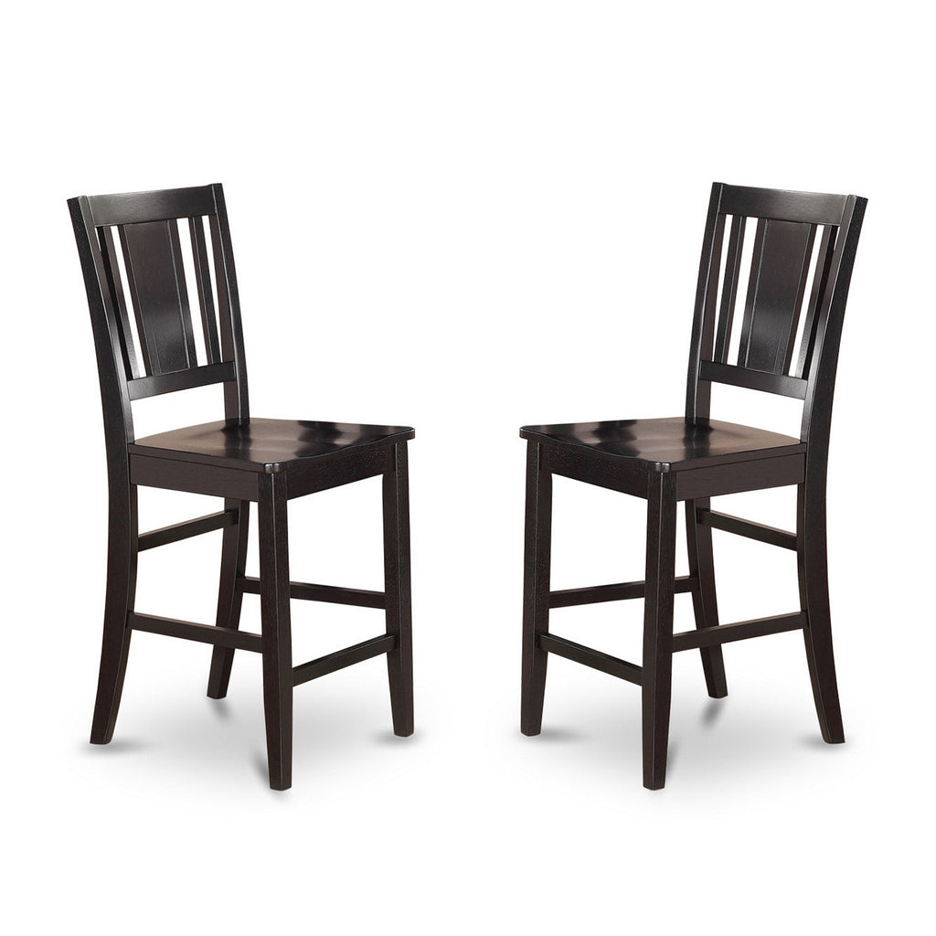 East West Furniture BUS-BLK-W Buckland Counter Height Barstools - Slat Back Solid Wood Seat Chairs, Set of 2, Black