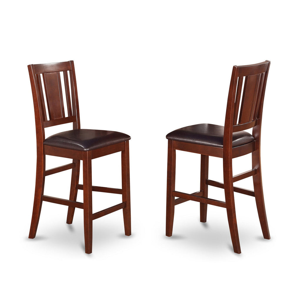 East West Furniture BUS-MAH-LC Buckland Counter Height Kitchen Stools - Faux Leather Upholstered Wood Chairs, Set of 2, Mahogany