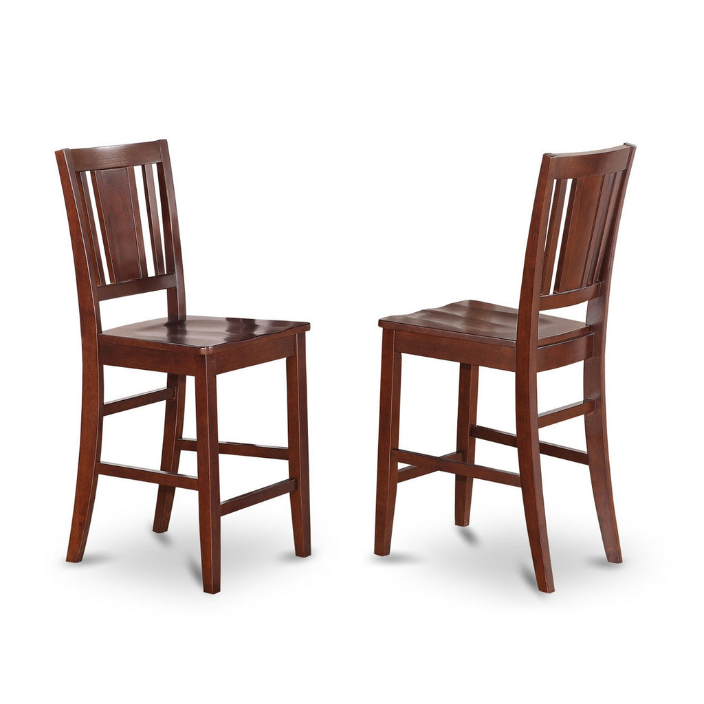 East West Furniture BUS-MAH-W Buckland Counter Height Stools - Slat Back Wood Seat Chairs, Set of 2, Mahogany