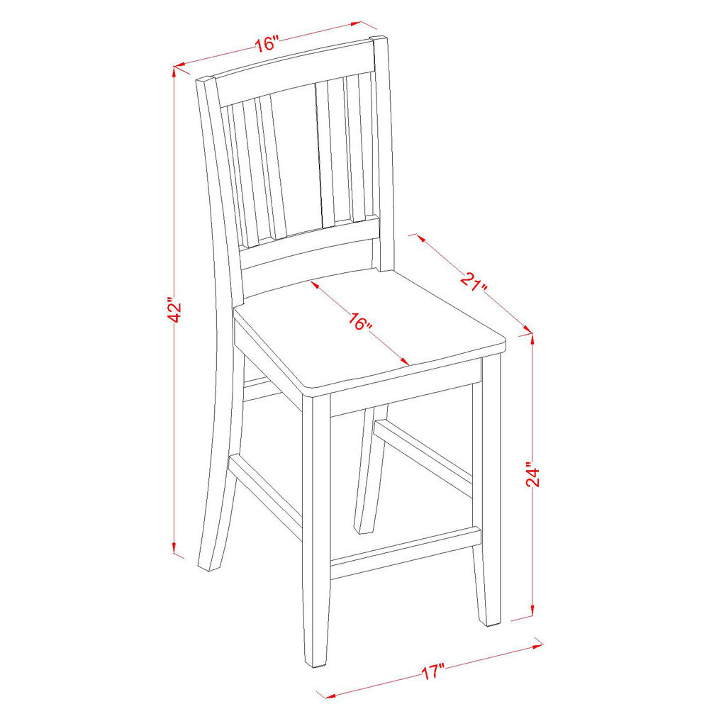 East West Furniture BUS-MAH-W Buckland Counter Height Stools - Slat Back Wood Seat Chairs, Set of 2, Mahogany