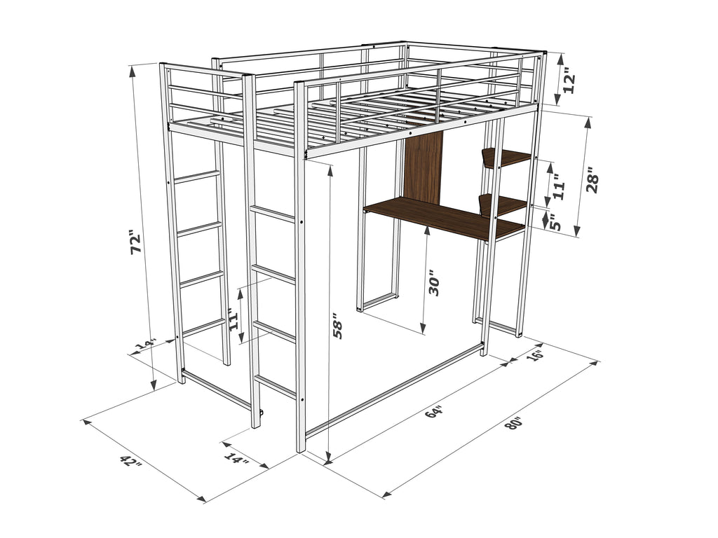 East West Furniture BUTLBLK Buckland Twin Loft Bed in powder coating black color