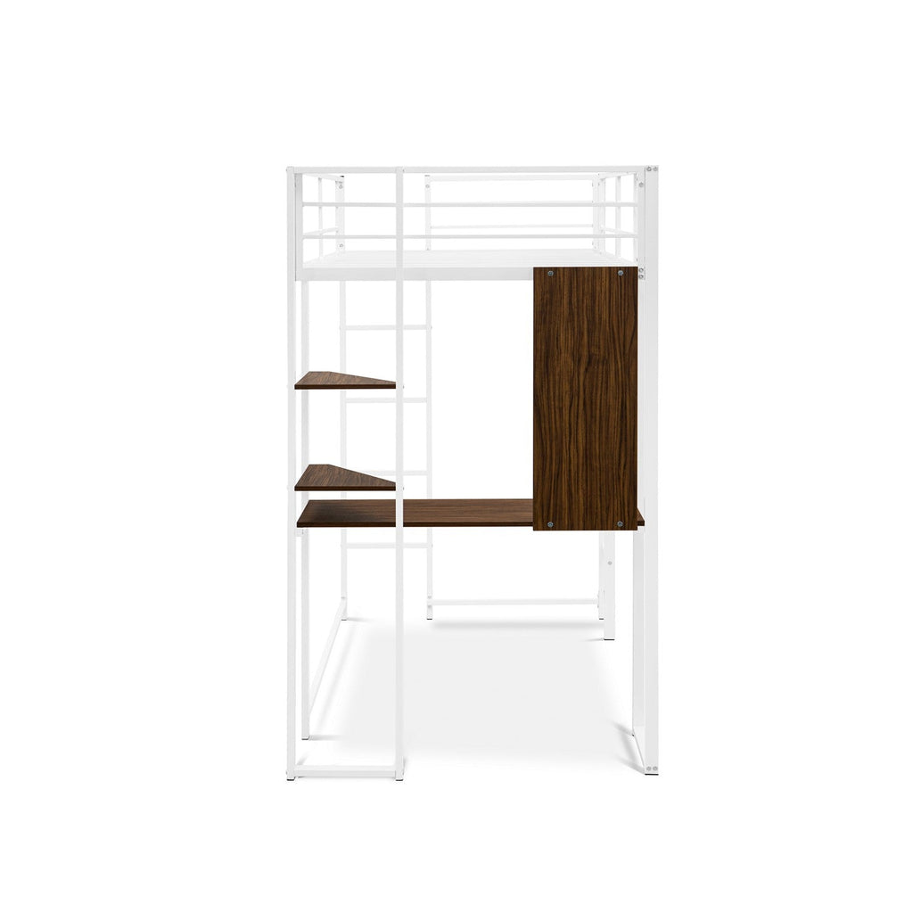 Cama alta individual BUTLWHI Buckland de East West Furniture con revestimiento en polvo de color blanco