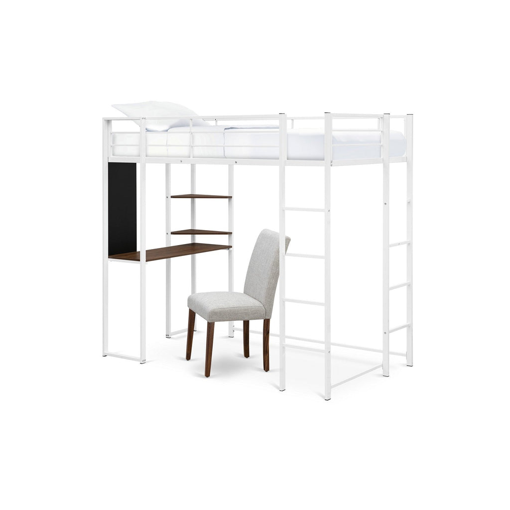Cama alta individual BUTLWHI Buckland de East West Furniture con revestimiento en polvo de color blanco