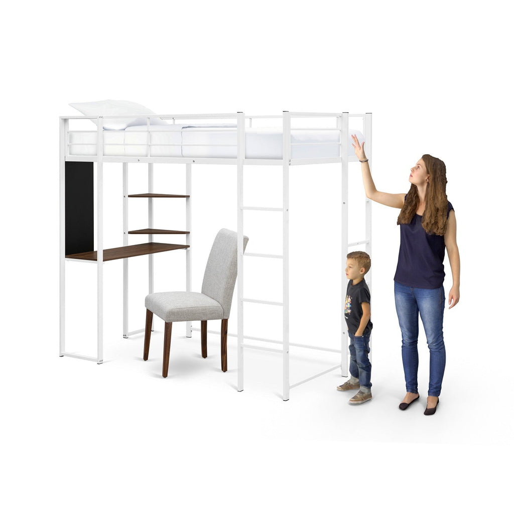 Cama alta individual BUTLWHI Buckland de East West Furniture con revestimiento en polvo de color blanco
