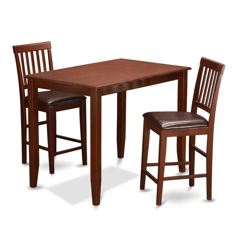 East West Furniture BUVN3-MAH-LC 3 Piece Kitchen Counter Height Dining Table Set  Contains a Rectangle Dining Room Table and 2 Faux Leather Upholstered Chairs