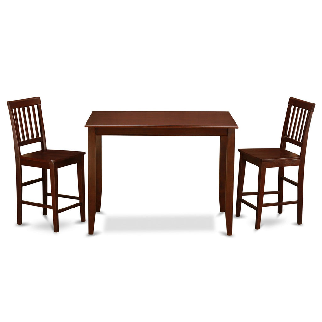 East West Furniture BUVN3-MAH-W 3 Piece Kitchen Counter Height Dining Table Set  Contains a Rectangle Pub Table and 2 Dining Room Chairs