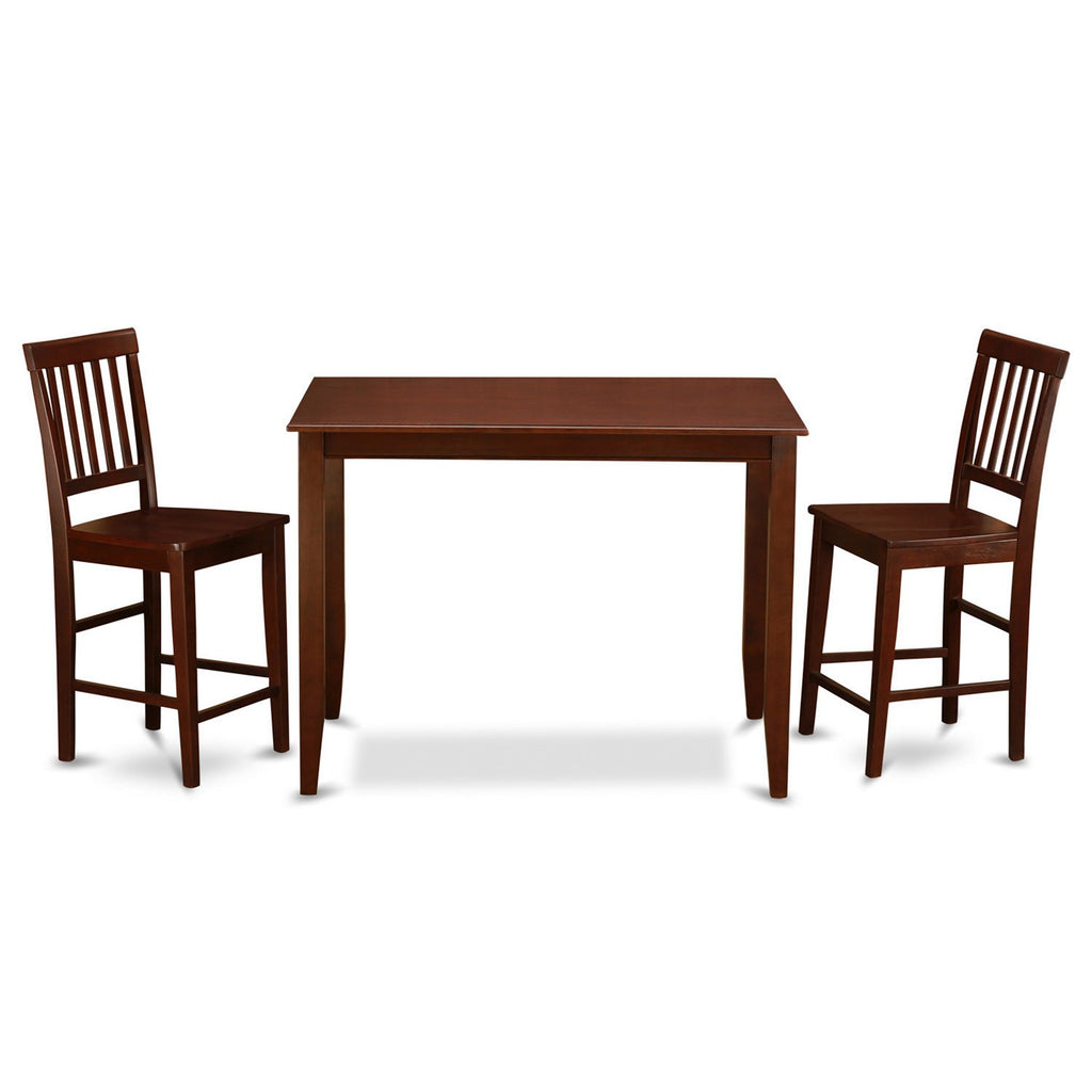 East West Furniture BUVN3-MAH-W 3 Piece Kitchen Counter Height Dining Table Set  Contains a Rectangle Pub Table and 2 Dining Room Chairs, 30x48 Inch, Mahogany