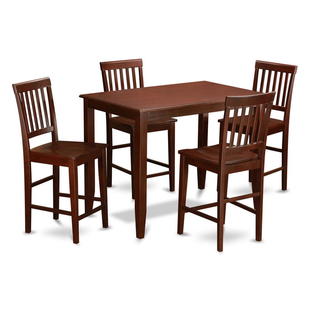 East West Furniture BUVN5-MAH-W 5 Piece Counter Height Dining Set Includes a Rectangle Kitchen Table and 4 Dining Chairs