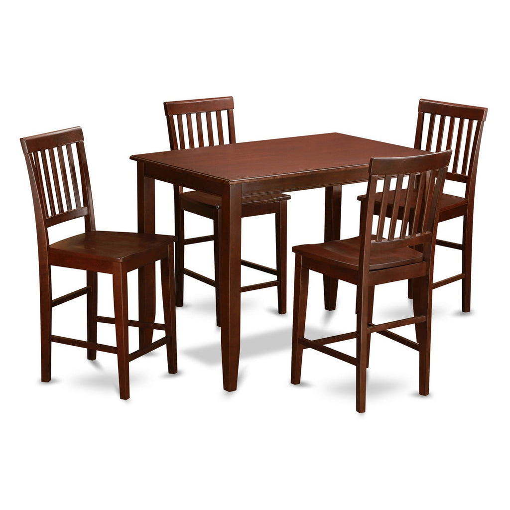 East West Furniture BUVN5-MAH-W 5 Piece Counter Height Dining Set Includes a Rectangle Kitchen Table and 4 Dining Chairs, 30x48 Inch, Mahogany