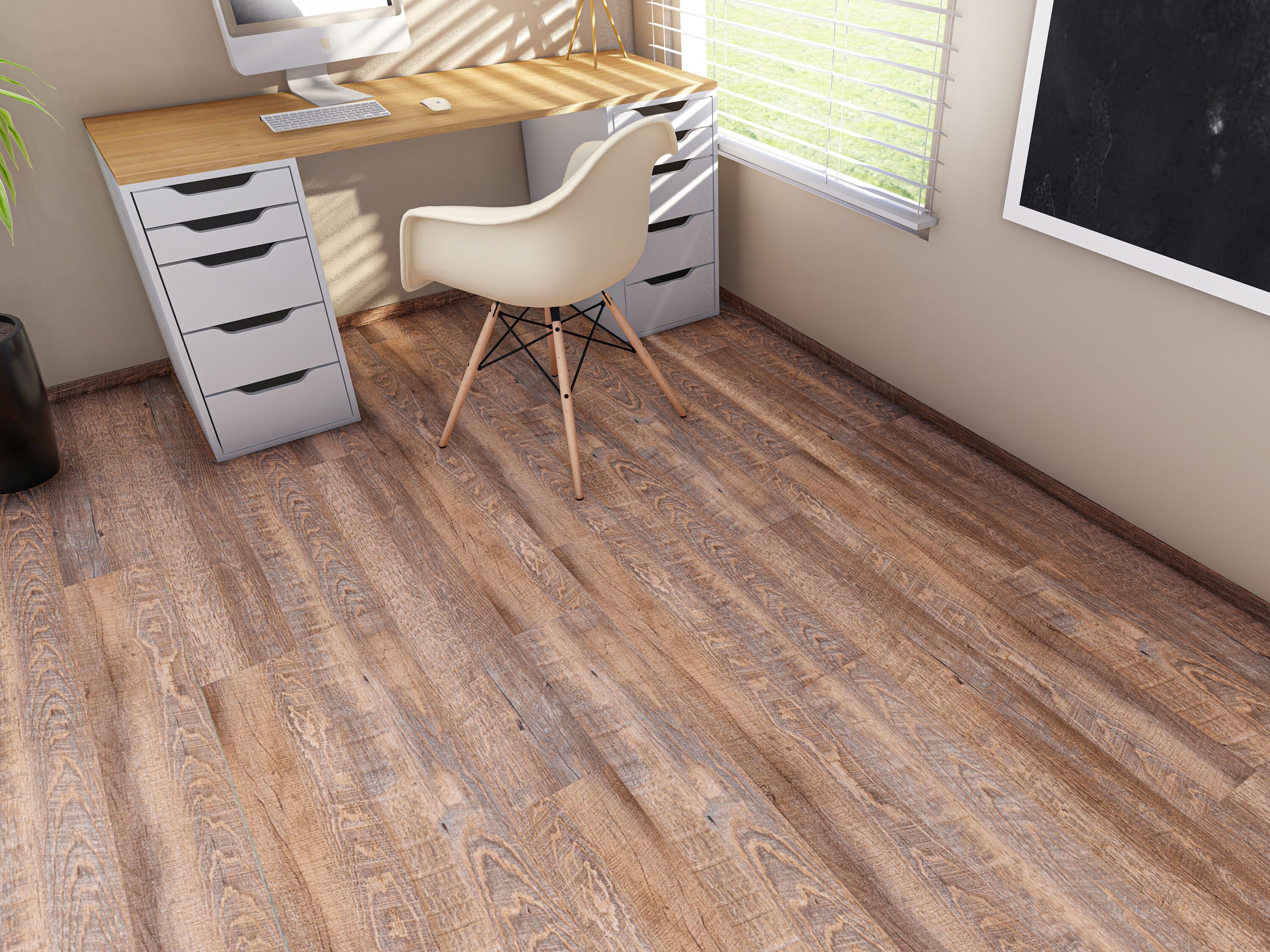East West Furniture CA-47EC09 EVA Backing SPC Waterproof Flooring Planks, Golden Beige 4mm x 7" x 48" with 20mil Wear Layer and I4F Click Lock, 30 sq ft Floor Plank/Case