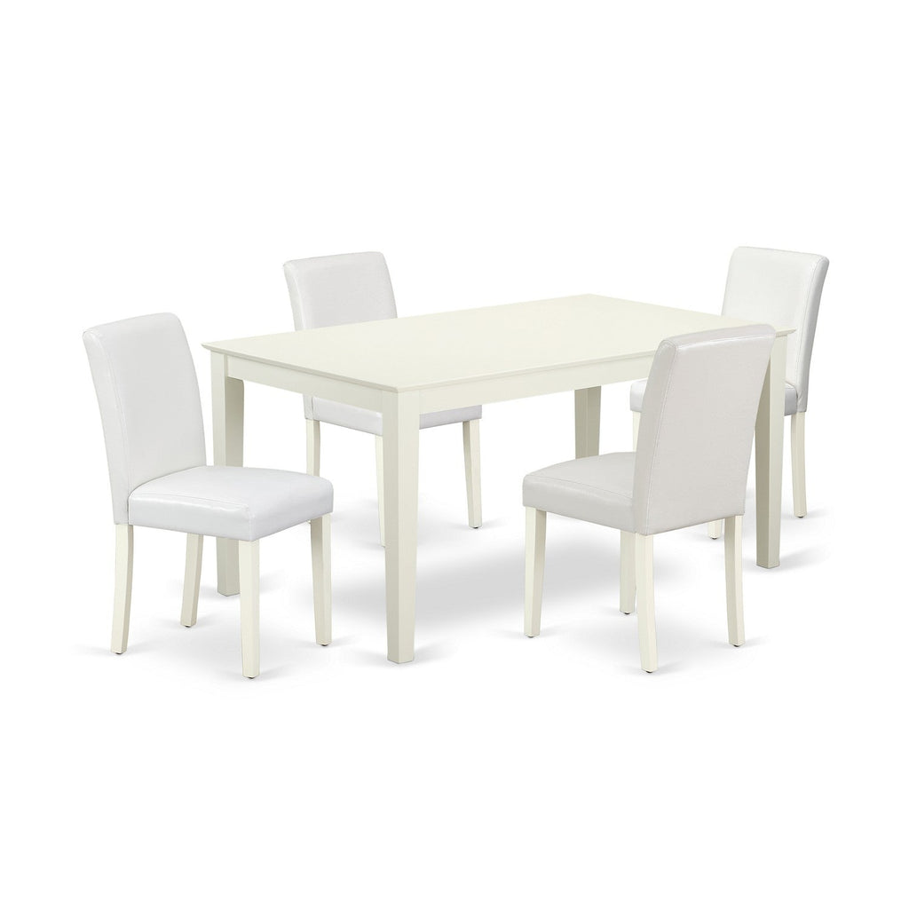 East West Furniture CAAB5-LWH-64 5 Piece Dining Room Furniture Set Includes a Rectangle Dining Table and 4 White Faux Leather Upholstered Parson Chairs