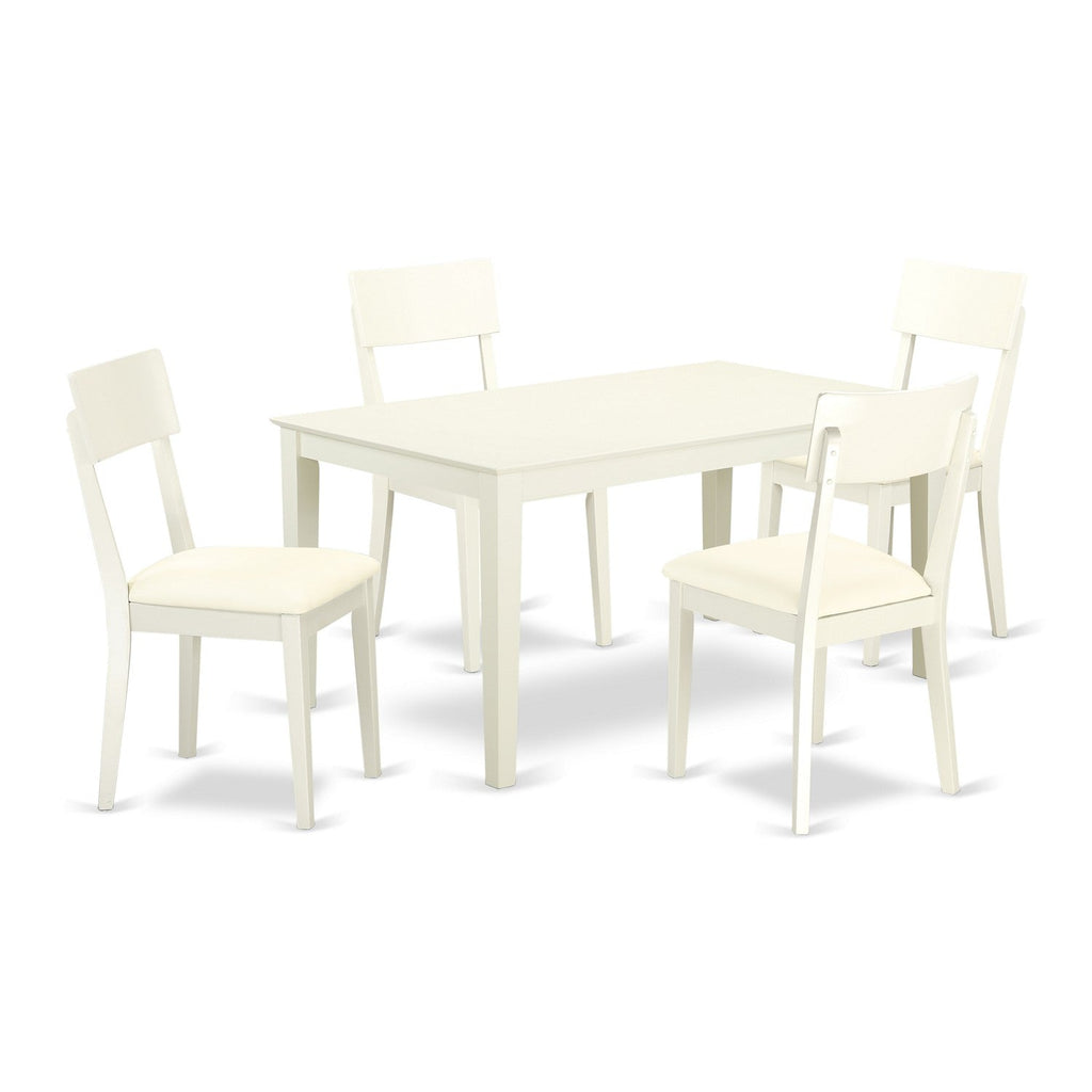 East West Furniture CAAD5-LWH-LC 5 Piece Dining Room Table Set Includes a Rectangle Kitchen Table and 4 Faux Leather Upholstered Dining Chairs