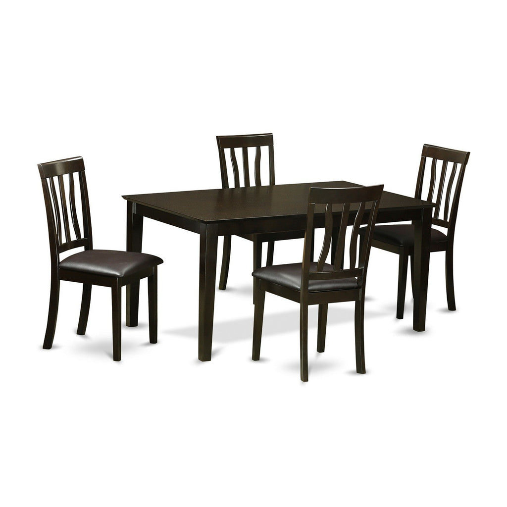 Juego de mesa de cocina de 5 piezas para 4 personas East West Furniture CAAN5-CAP-LC. Incluye una mesa de comedor rectangular y 4 sillas de comedor de piel sintética.