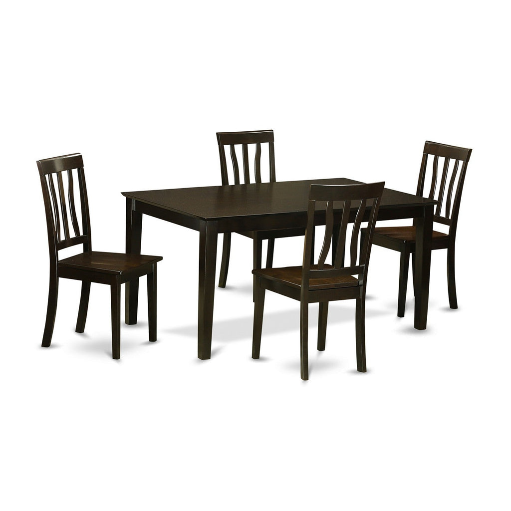 East West Furniture CAAN5-CAP-W 5 Piece Dining Room Table Set Includes a Rectangle Kitchen Table and 4 Dining Chairs, 36x60 Inch, Cappuccino