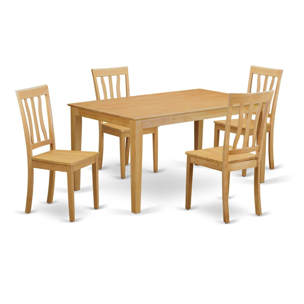 East West Furniture CAAN5-OAK-W 5 Piece Modern Dining Table Set Includes a Rectangle Wooden Table and 4 Dining Room Chairs