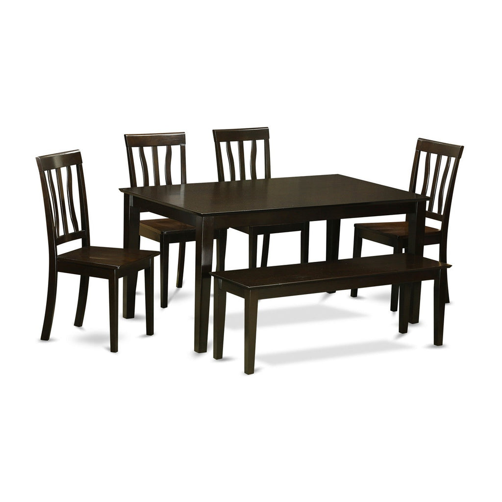 East West Furniture CAAN6-CAP-W 6 Piece Kitchen Table Set Contains a Rectangle Dining Table and 4 Dining Chairs with a Bench