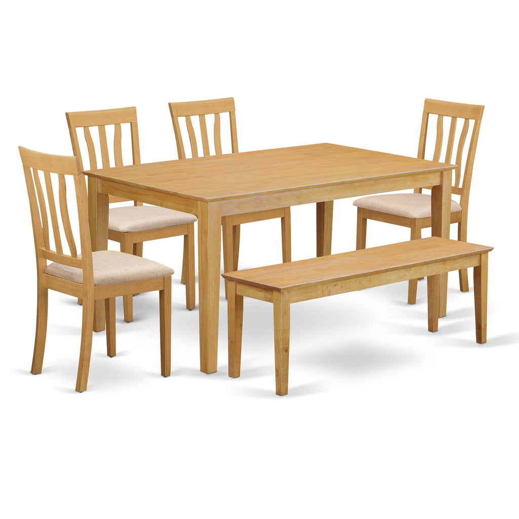 East West Furniture CAAN6-OAK-C 6 Piece Dining Table Set Contains a Rectangle Kitchen Table and 4 Linen Fabric Dining Chairs with a Bench