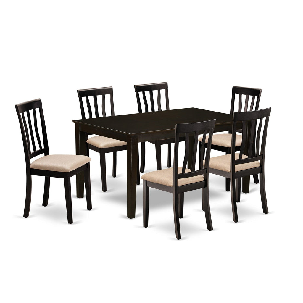 East West Furniture CAAN7-CAP-C 7 Piece Dining Room Furniture Set Consist of a Rectangle Kitchen Table and 6 Linen Fabric Upholstered Dining Chairs