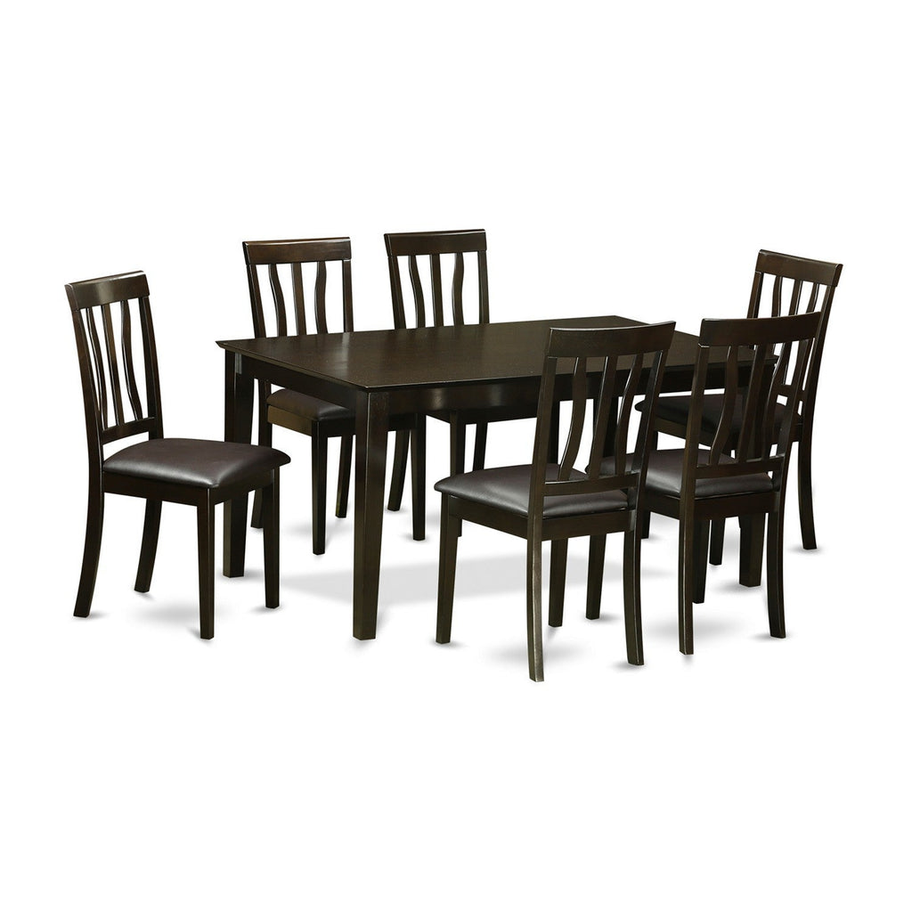 East West Furniture CAAN7-CAP-LC 7 Piece Dining Table Set Consist of a Rectangle Kitchen Table and 6 Faux Leather Dining Room Chairs