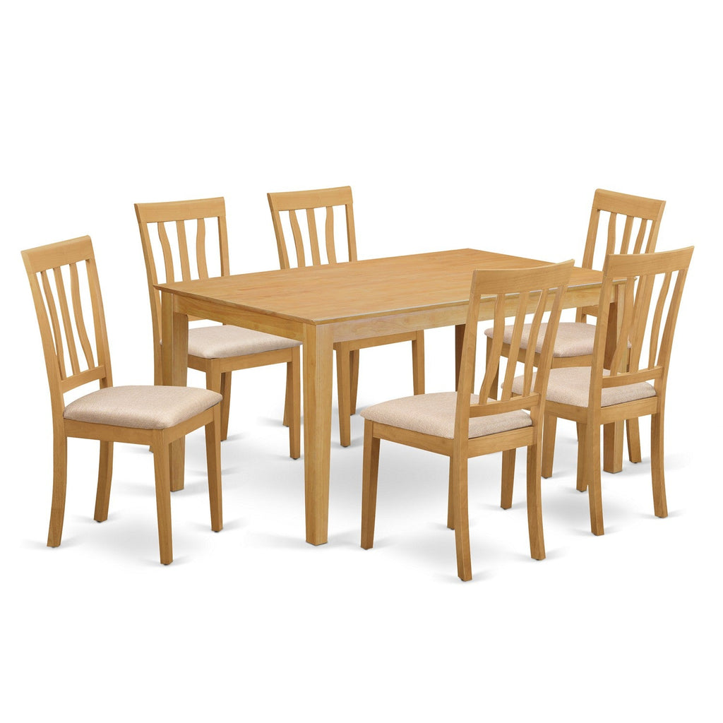 East West Furniture CAAN7-OAK-C 7 Piece Dining Room Table Set Consist of a Rectangle Kitchen Table and 6 Linen Fabric Upholstered Dining Chairs