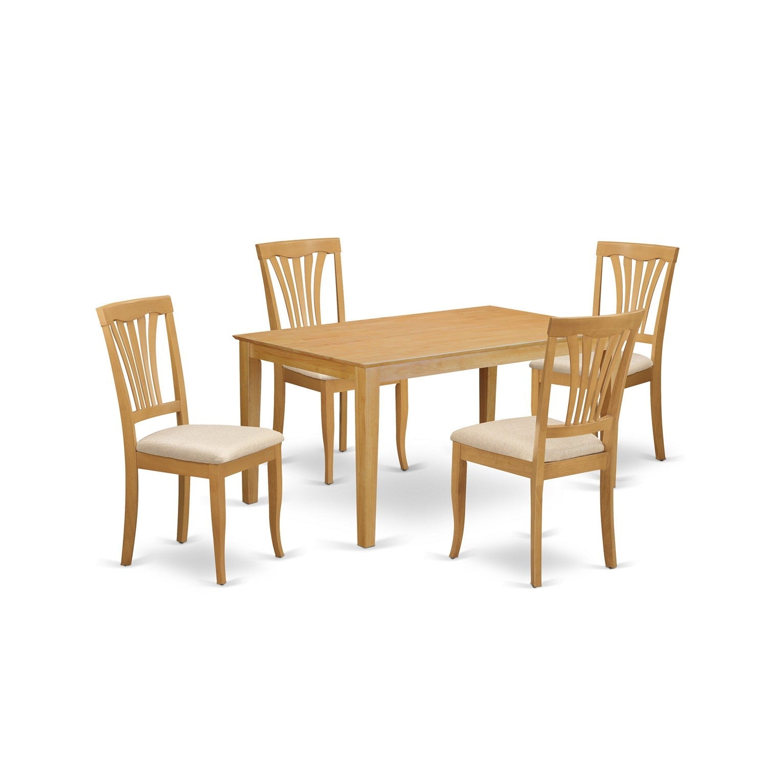 Juego de mesa de cocina de 5 piezas East West Furniture CAAV5-OAK-C para 4 personas. Incluye una mesa de comedor rectangular y 4 sillas de comedor tapizadas en tela de lino.