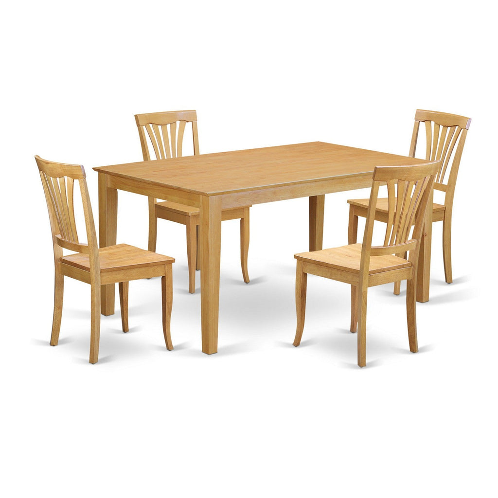 East West Furniture CAAV5-OAK-W 5 Piece Kitchen Table Set for 4 Includes a Rectangle Dining Room Table and 4 Solid Wood Seat Chairs
