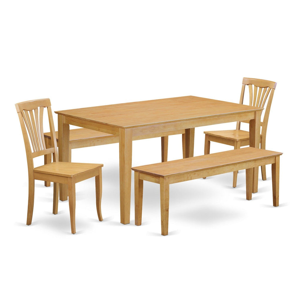 Juego de mesa de comedor East West Furniture CAAV5C-OAK-W de 5 piezas para 4 personas. Incluye una mesa de cocina rectangular y 2 sillas de comedor con 2 bancos.