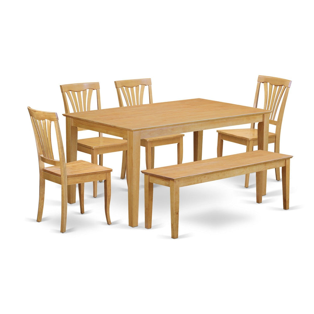 East West Furniture CAAV6-OAK-W 6 Piece Dining Table Set Contains a Rectangle Kitchen Table and 4 Dining Chairs with a Bench, 36x60 Inch, Oak