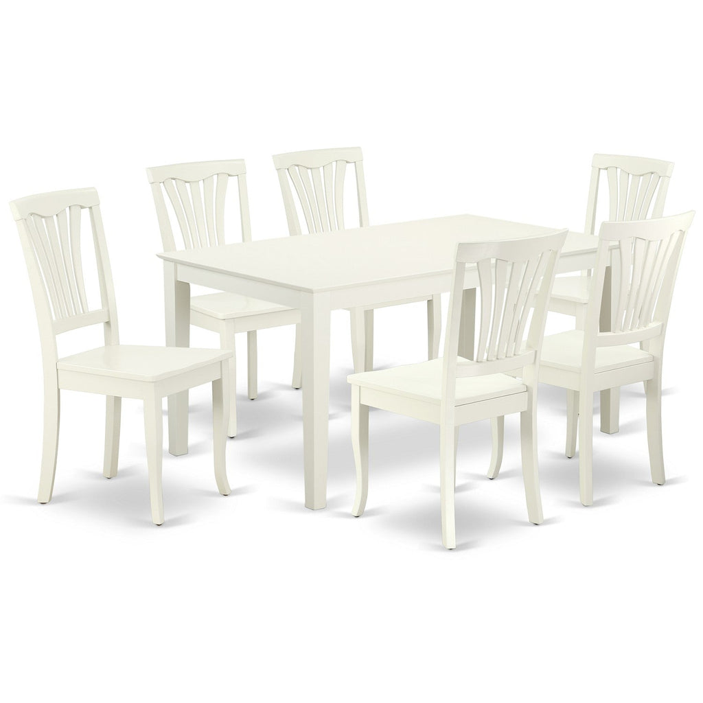 East West Furniture CAAV7-LWH-W 7 Piece Kitchen Table Set Consist of a Rectangle Dining Table and 6 Dining Chairs