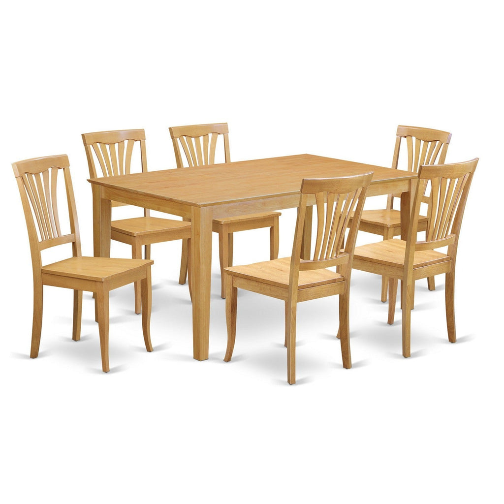 East West Furniture CAAV7-OAK-W 7 Piece Modern Dining Table Set Consist of a Rectangle Wooden Table and 6 Dining Room Chairs