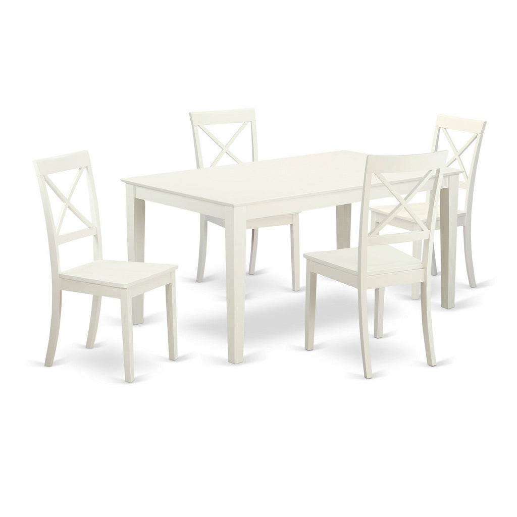 East West Furniture CABO5-LWH-W 5 Piece Dining Room Furniture Set Includes a Rectangle Kitchen Table and 4 Dining Chairs, 36x60 Inch, Linen White