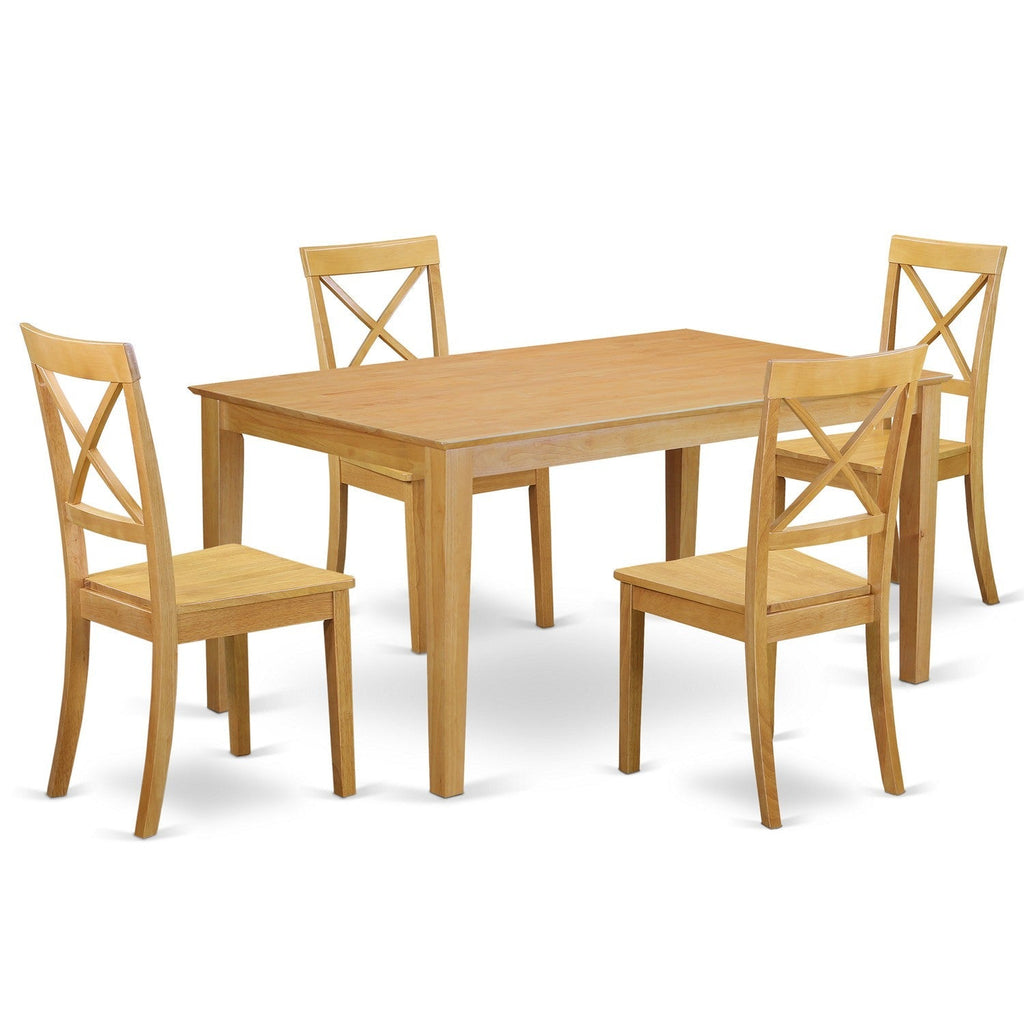 Juego de mesa y sillas de cocina de 5 piezas CABO5-OAK-W de East West Furniture. Incluye una mesa de comedor rectangular y 4 sillas de comedor.