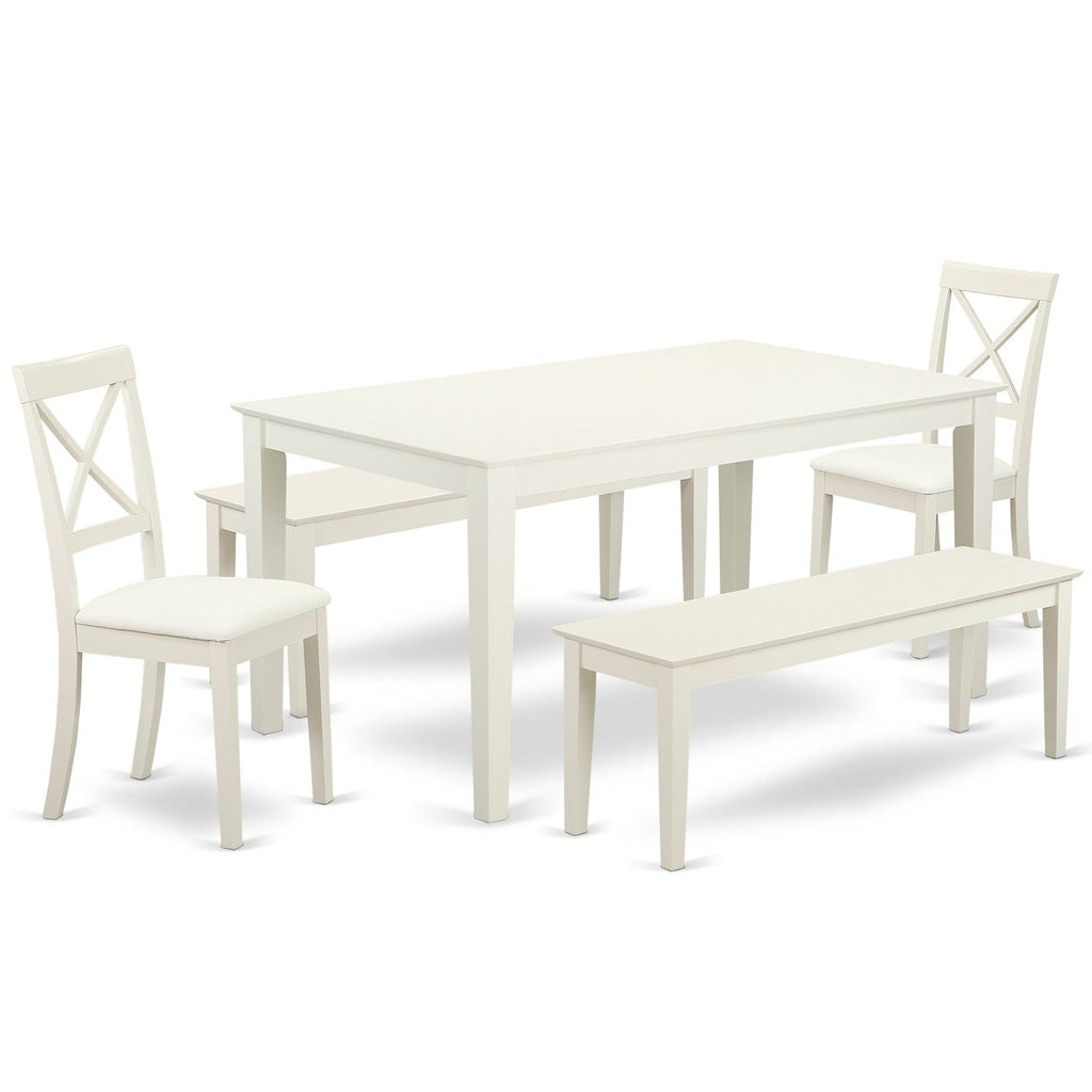 Juego de mesa de comedor East West Furniture CABO5C-LWH-LC de 5 piezas para 4 personas. Incluye una mesa de cocina rectangular y 2 sillas de comedor de piel sintética con 2 bancos.