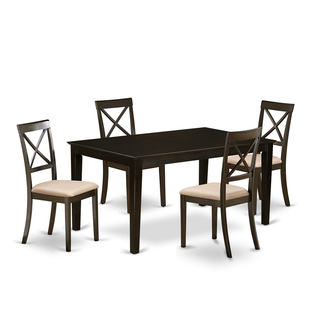 East West Furniture CABO5S-CAP-C 5 Piece Dining Table Set for 4 Includes a Rectangle Kitchen Table and 4 Linen Fabric Kitchen Dining Chairs