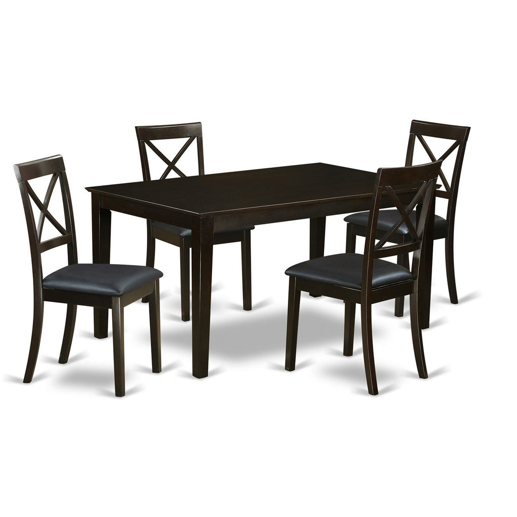 East West Furniture CABO5S-CAP-LC 5 Piece Dining Room Table Set Includes a Rectangle Wooden Table and 4 Faux Leather Kitchen Dining Chairs, 36x60 Inch, Cappuccino