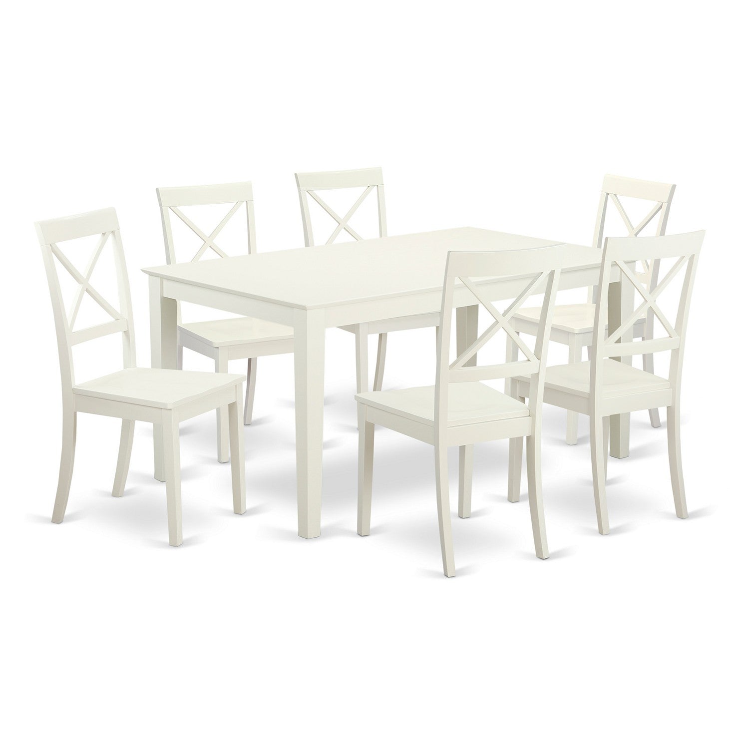 Juego de comedor de 7 piezas CABO7-LWH-W de East West Furniture que consta de una mesa de comedor rectangular y 6 sillas de comedor de cocina.