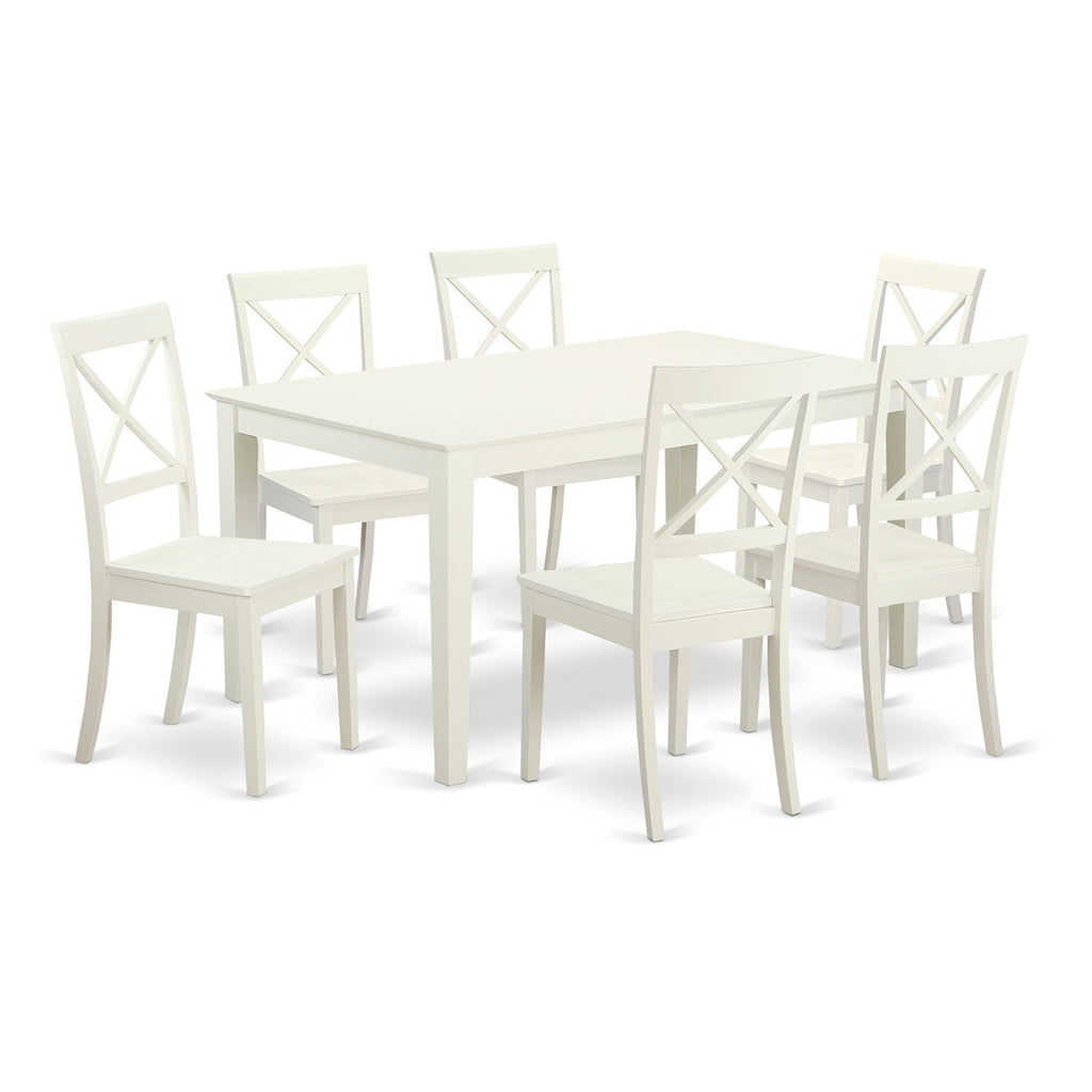 East West Furniture CABO7-LWH-W 7 Piece Dining Set Consist of a Rectangle Dinner Table and 6 Kitchen Dining Chairs
