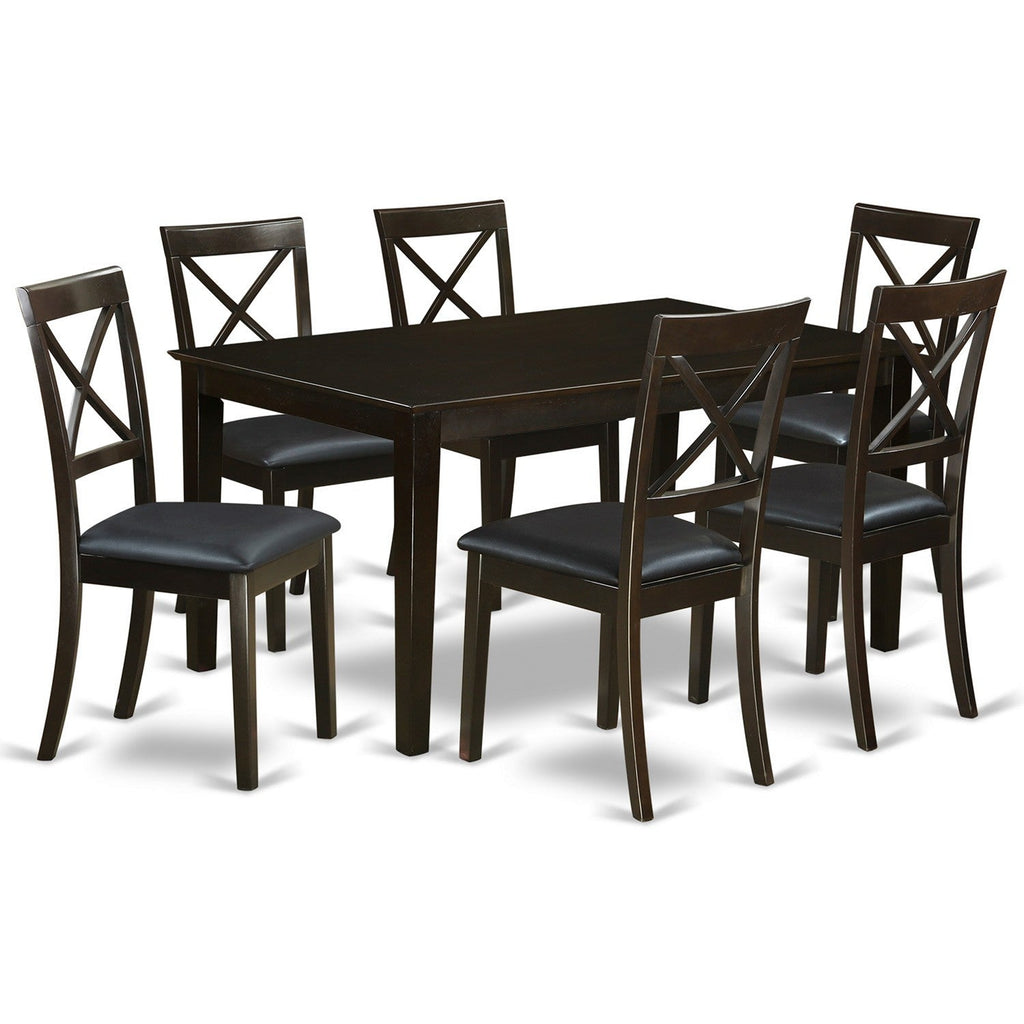 East West Furniture CABO7S-CAP-LC 7 Piece Modern Dining Table Set Consist of a Rectangle Wooden Table and 6 Faux Leather Upholstered Chairs, 36x60 Inch, Cappuccino