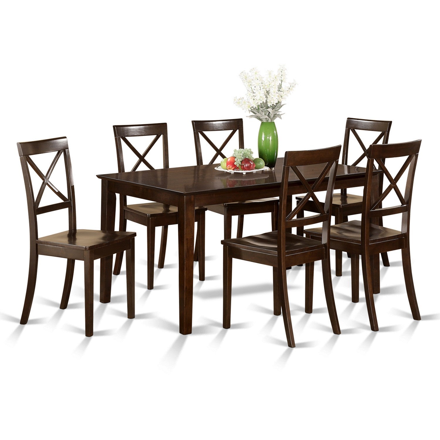 Juego de mesa de comedor East West Furniture CABO7S-CAP-W de 7 piezas compuesto por una mesa de cocina rectangular y 6 sillas de comedor.