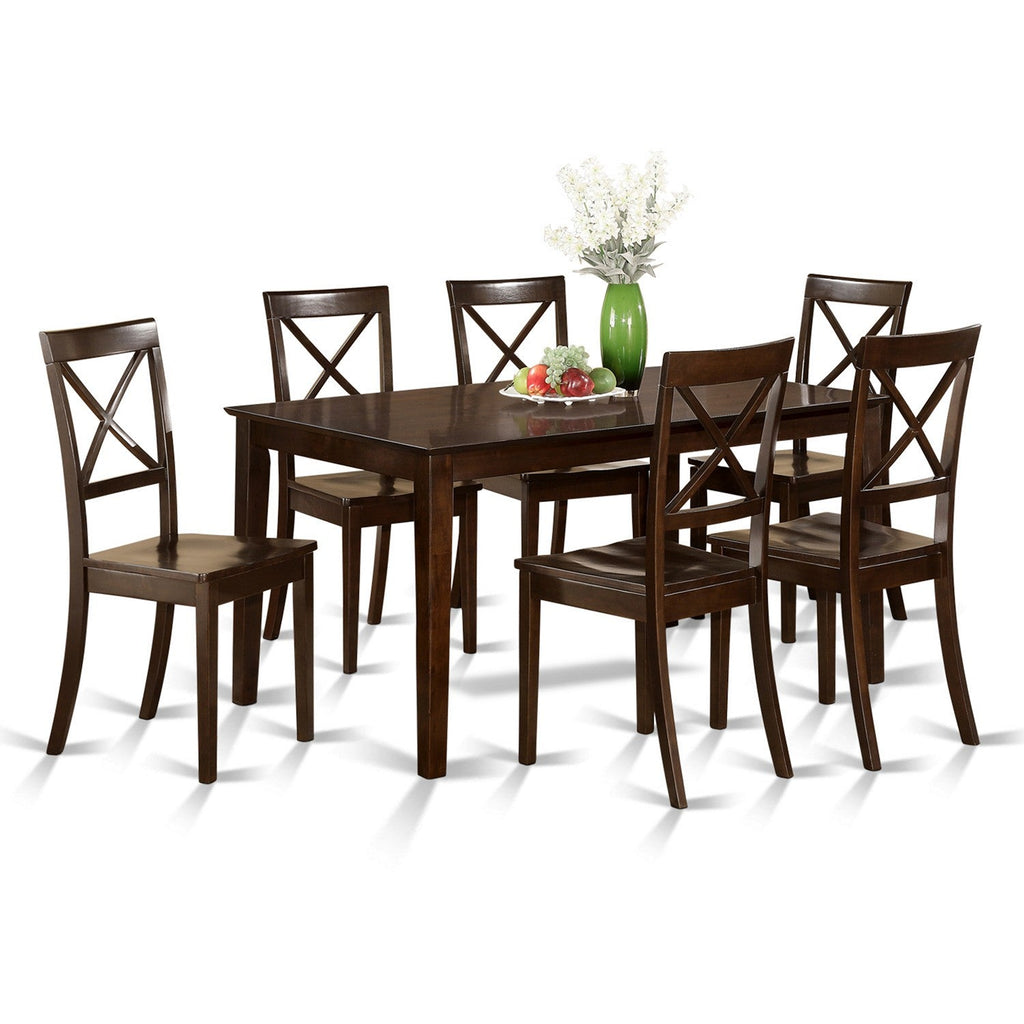 Juego de mesa de comedor East West Furniture CABO7S-CAP-W de 7 piezas compuesto por una mesa de cocina rectangular y 6 sillas de comedor.