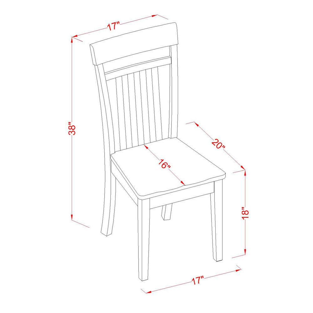 East West Furniture CAC-CAP-W Capri  Dining Chairs - Slat Back Wooden Seat Chairs, Set of 2, Cappuccino