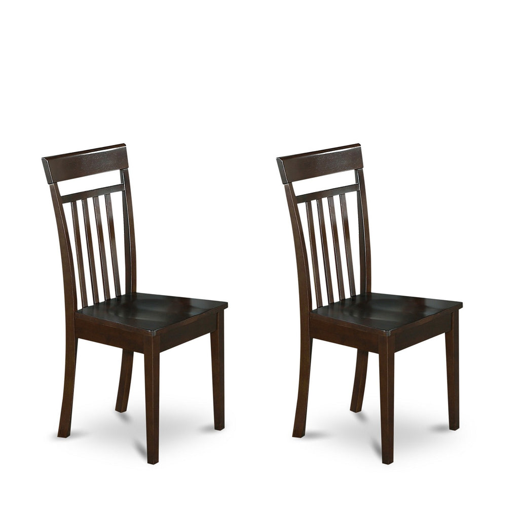 East West Furniture CAC-CAP-W Capri  Dining Chairs - Slat Back Wooden Seat Chairs, Set of 2, Cappuccino