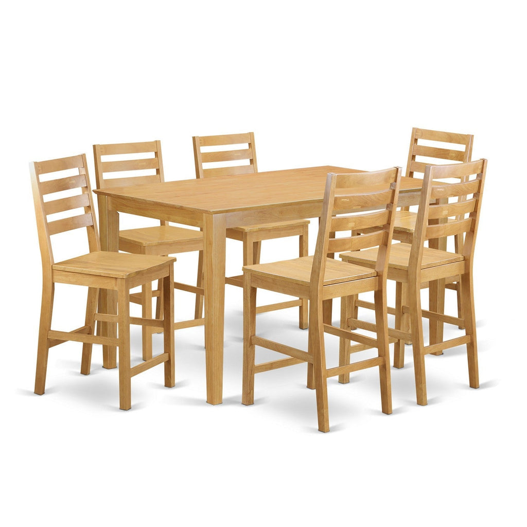 East West Furniture CACF7H-OAK-W 7 Piece Kitchen Counter Height Dining Table Set  Consist of a Rectangle Pub Table and 6 Dining Room Chairs, 36x60 Inch, Oak